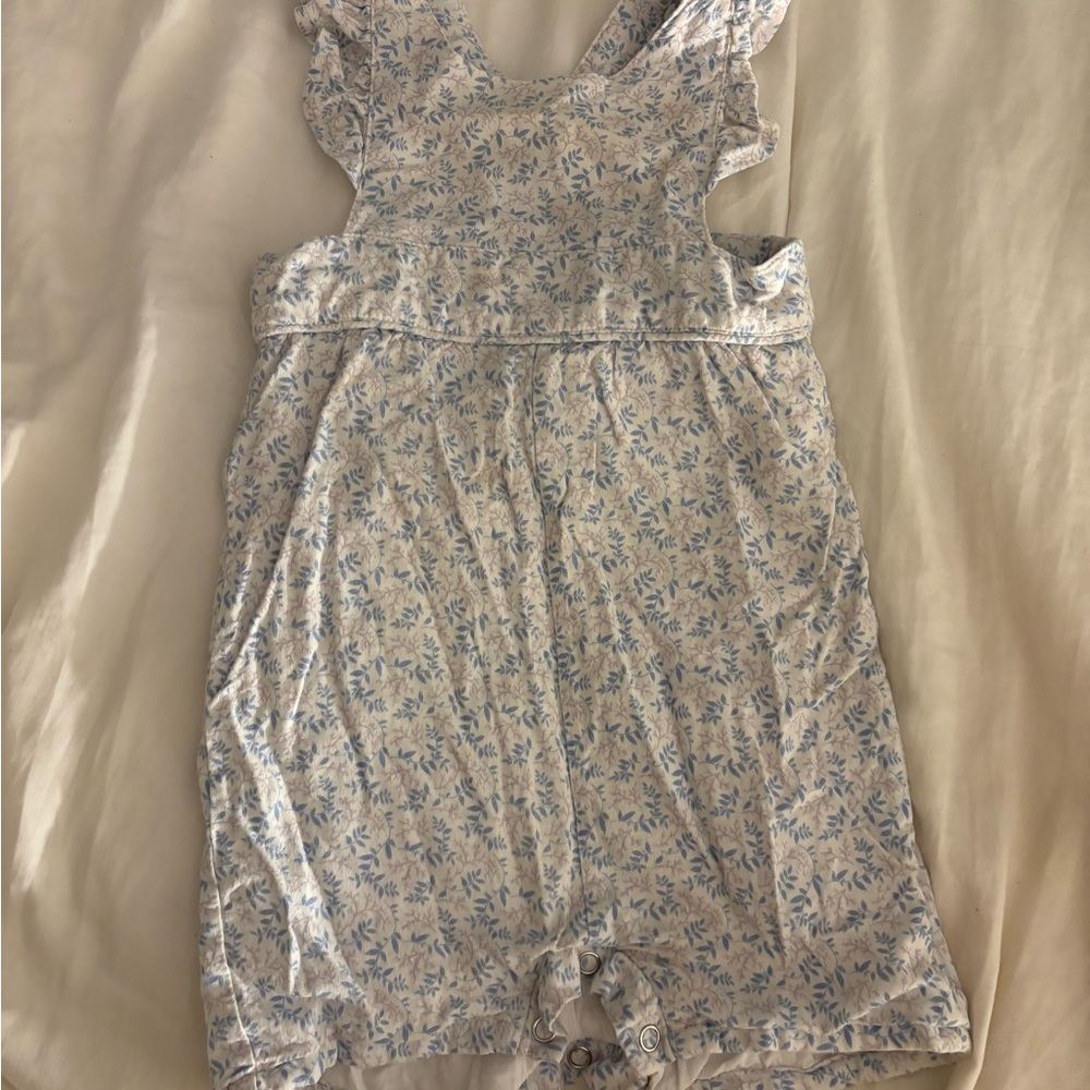 Blue and White Floral Jumpsuit with Elastic Waist